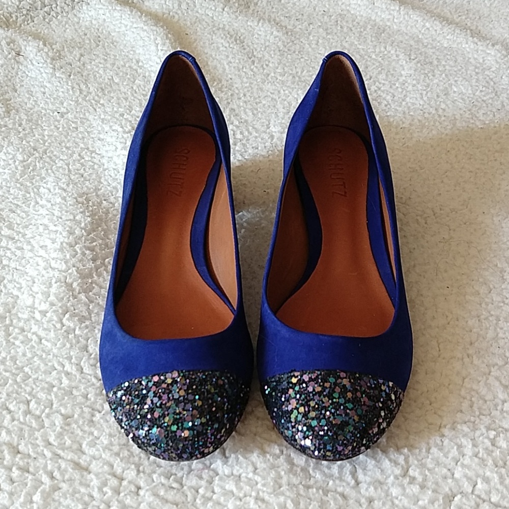 Schutz Suede Glitter Block  Pump - Picture 2 of 8